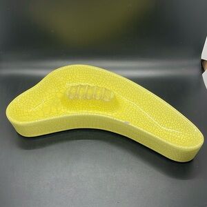 Vintage MCM Yellow Crackle Glaze Boomerang Ashtray 10.5”